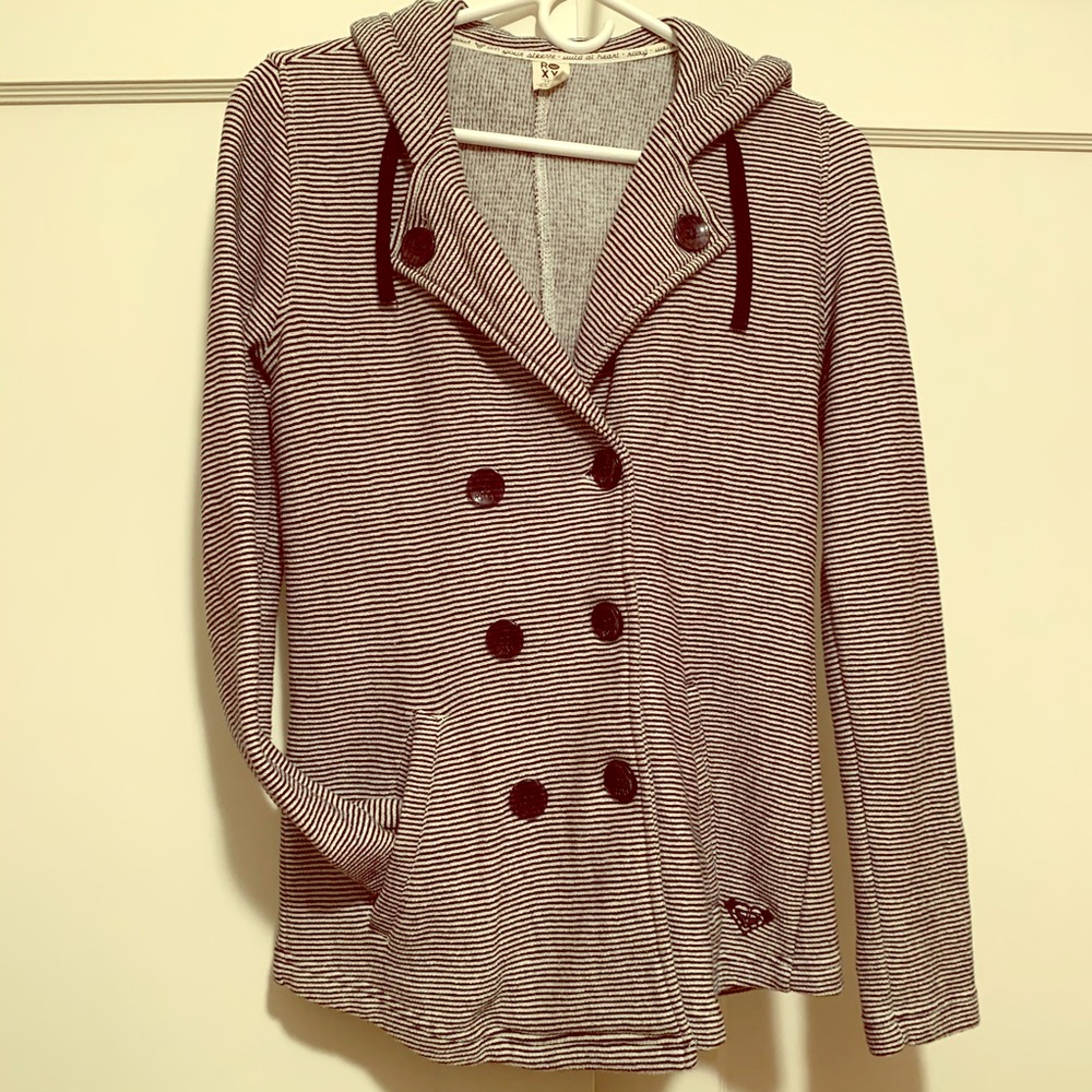 💸Roxy striped big buttons warm + soft pea coat